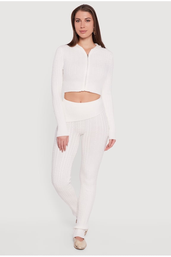 Women's Cable Knit Asymmetrical Fold Over Pants