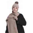 thumbnail image 1 of Women's Cable Knit Beanie Hat with Pom Poms Long Scarf Soft Glove Solid Color for Cold Weather Khaki-2 Free Size, 1 of 5