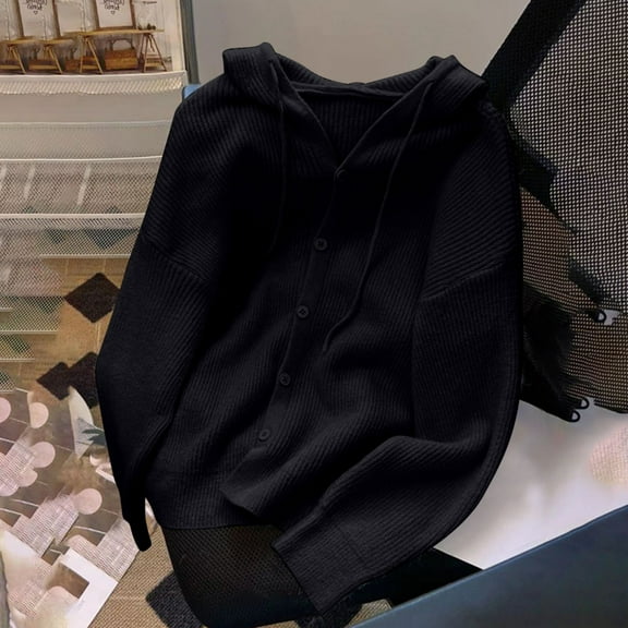 Women's Cable Knit Cardigan Ndbuld Women's Fashionable Loose Fitting Long Sleeved Button Knitted Cardigan Black Free Size