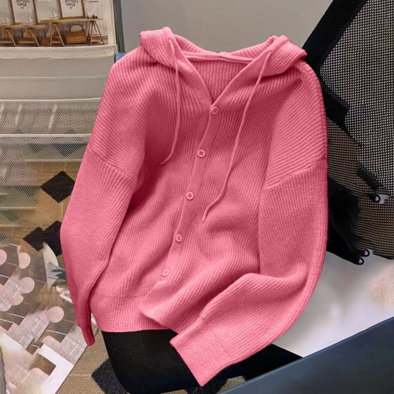 Women's Cable Knit Cardigan Ndbuld Women's Fashionable Loose Fitting Long Sleeved Button Knitted Cardigan Pink Free Size