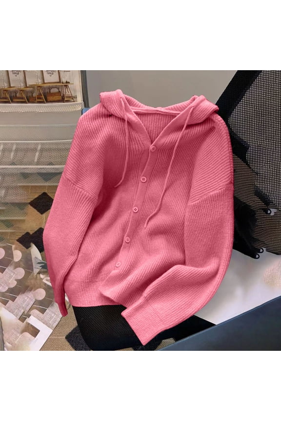 Women's Cable Knit Cardigan Ndbuld Women's Fashionable Loose Fitting Long Sleeved Button Knitted Cardigan Pink Free Size