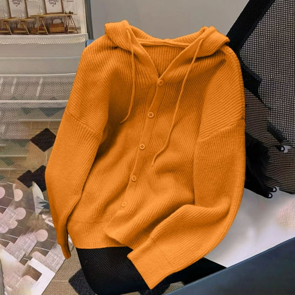 Women's Cable Knit Cardigan Ndbuld Women's Fashionable Loose Fitting Long Sleeved Button Knitted Cardigan Yellow Free Size