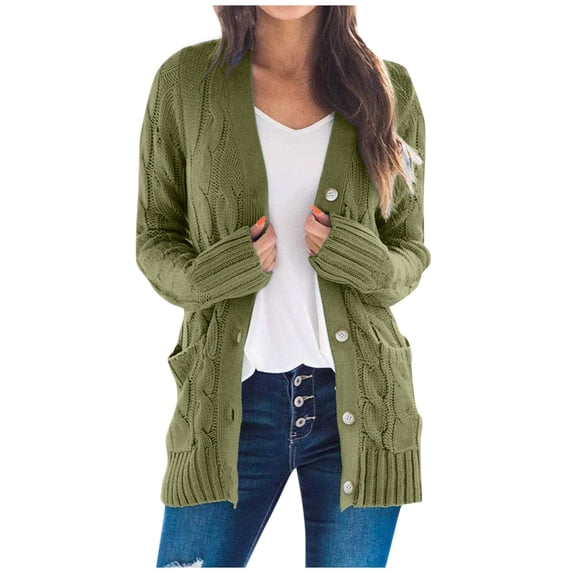 Women's Cable Knit Cardigan Open Front Button Down Boyfriend Sweater