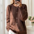 thumbnail image 1 of Women's Cable Knit Cardigans Button Crew-Neck Solid Color Long Sleeved Soft Knit Open Front Fall Winter Casual Sweater Jackets Coffee L, 1 of 6