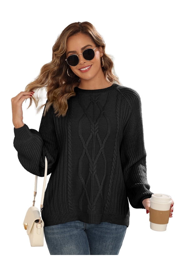 Women's Cable Knit Crewneck Sweaters 2025 Fall Winter Long Sleeve Casual Chunky Knit Sweater Pullover Top