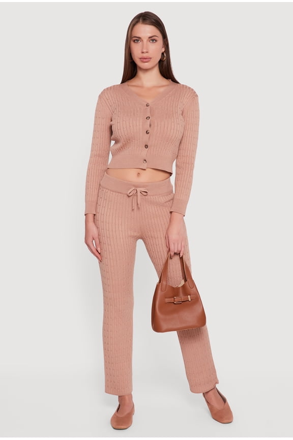 Women's Cable Knit Drawstring Waist Slim Leg Pants