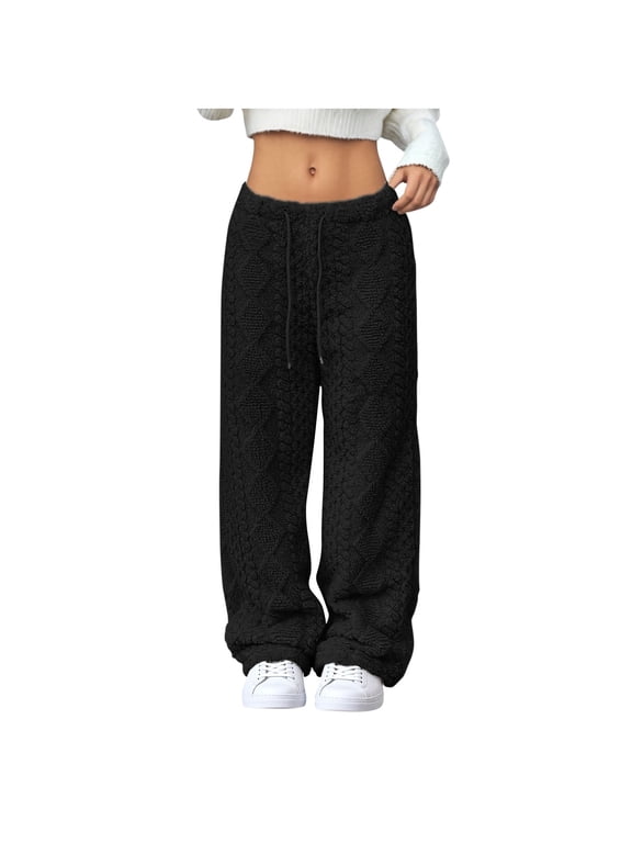 Women's Cable Knit Lounge Pants â Warm Elastic Waist Straight Loose Joggers with Drawstring, Long Harem Casual Pants 2025