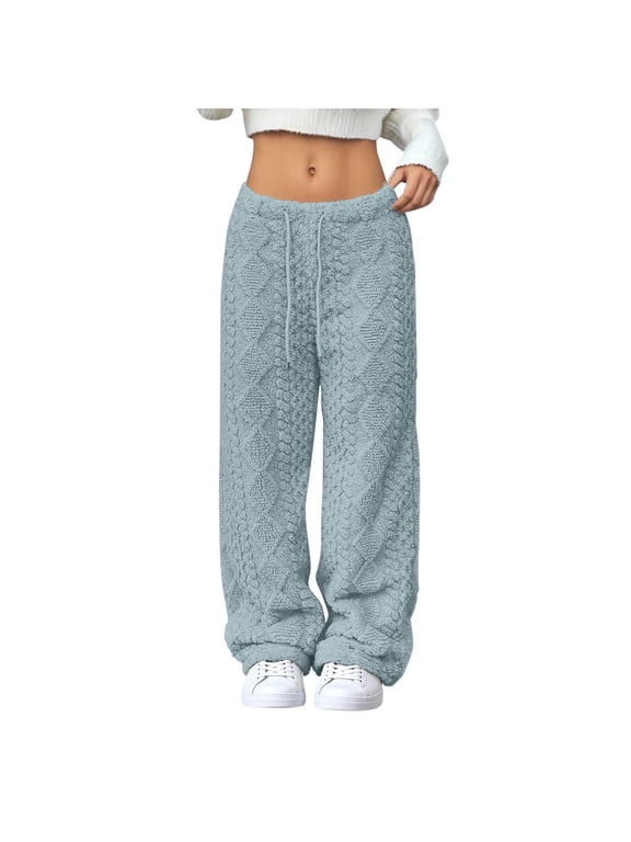 Women's Cable Knit Lounge Pants â Warm Elastic Waist Straight Loose Joggers with Drawstring, Long Harem Casual Pants 2025