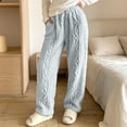 thumbnail image 1 of Women's Cable Knit Fuzzy Loungewear Pants Elastic Waist Jogger Style Warm Plush Home Trousers with Pockets for Fall Winter, 1 of 6