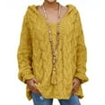 thumbnail image 1 of Women's Cable Knit Hooded Sweater V-Neck Long Sleeve Warm Pullover (Ginger, S), 1 of 4