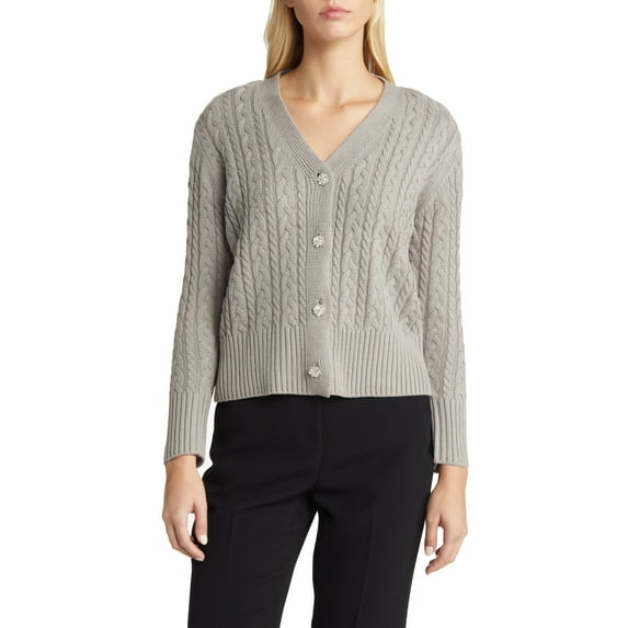 Women's Cable-Knit Jewel-Button Cardigan Medium Heather Grey L