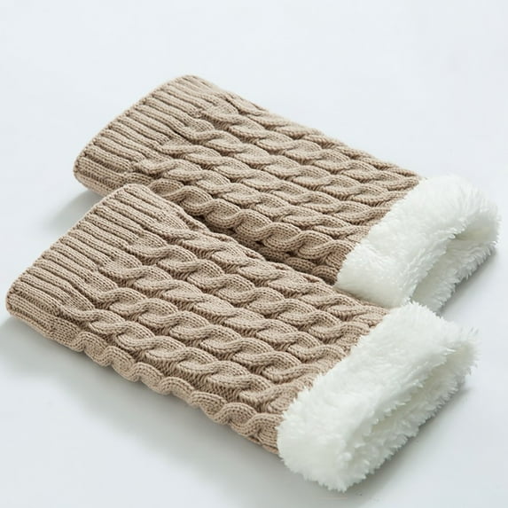 Women's Cable Knit Knee Warmers, Thickened Corduroy Leg Warmers and Boot Socks, 8-Shape Twist Design Plush Sock Cuffs for Indoor Outdoor Winter Warmth - Beige