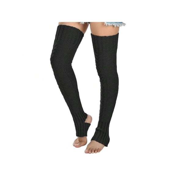 Women's Cable Knit Leg Warmers, Extra Long Thigh High Stirrup Socks - Cozy Winter Footless Stockings For Fashion &Amp; Warmth