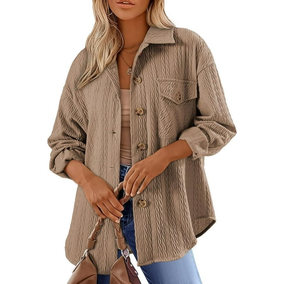 Women's Cable Knit Lightweight Long Sleeve Casual Oversized Button Down Shirt