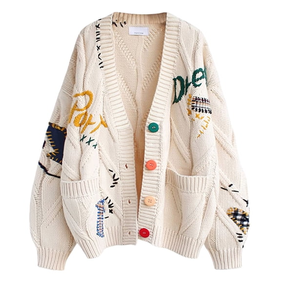 Women's Cable Knit Long Sleeve Open Front Cardigan Sheep V-Neck Button Down Sweater Coat Outwear Color XS