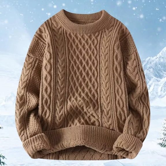 Women's Cable Knit Mock Neck Sweater, Chunky Oversized Pullover, Solid Color Long Sleeve Winter Top for Fall, Casual Daily Wear and Street Style Khaki L