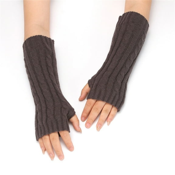 Women's Cable Knit Plush Lined Arm Warmers, Windproof Thermal Sleeve Covers with Thumb Hole, Thickened Mitten Style Hand Warmers, Soft Fleece Lined Wrist Warmers for Cold Weather Dark Gray