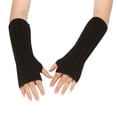 thumbnail image 1 of Women's Cable Knit Plush Lined Arm Warmers, Windproof Thermal Sleeve Covers with Thumb Hole, Thickened Mitten Style Hand Warmers, Soft Fleece Lined Wrist Warmers for Cold Weather Black, 1 of 2