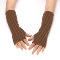 thumbnail image 1 of Women's Cable Knit Plush Lined Arm Warmers, Windproof Thermal Sleeve Covers with Thumb Hole, Thickened Mitten Style Hand Warmers, Soft Fleece Lined Wrist Warmers for Cold Weather Brown, 1 of 4