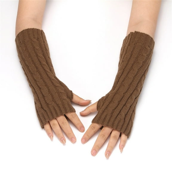 Women's Cable Knit Plush Lined Arm Warmers, Windproof Thermal Sleeve Covers with Thumb Hole, Thickened Mitten Style Hand Warmers, Soft Fleece Lined Wrist Warmers for Cold Weather Brown