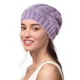 thumbnail image 1 of Women's Cable Knit Slouchy Beanie - Soft Warm Winter Hat for Cold Weather, Perfect for Casual Wear, Travel & Outdoor Activities-Light Violet, 1 of 4