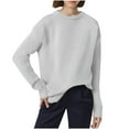 thumbnail image 1 of Women's Cable Knit Sweater Crew Neck Long Sleeve Ribbed Pullover Top for Fall & Winter White L, 1 of 5