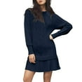 thumbnail image 1 of Women's Cable Knit Sweater Dress - Elegant Pleated Skirt Patchwork Crewneck Long Sleeve One Piece Mini Dresses, 1 of 4
