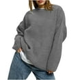 thumbnail image 1 of Women's Cable Knit Sweater Oversized Crew neck Long Lantern Sleeve Pullover Top for Fall & Winter Gray L, 1 of 5