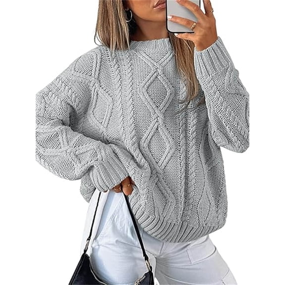 Women's Cable Knit Sweater - Oversized Crewneck Pullover, Cozy Fall Winter Fashion