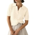 thumbnail image 1 of Women's Cable Knit Sweater Short Sleeve V Neck Soft Casual Pullover Top Solid Color Grey White S, 1 of 6