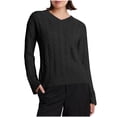 thumbnail image 1 of Women's Cable Knit Sweater V Neck Long Sleeve Pullover Top Lightweight Soft Business Casual Fall Outfit Black XL, 1 of 6