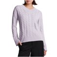 thumbnail image 1 of Women's Cable Knit Sweater V Neck Long Sleeve Pullover Top Lightweight Soft Business Casual Fall Outfit Purple XL, 1 of 6