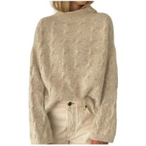Women's Cable Knit Sweaters Long Sleeve Crewneck Chunky Pullover Fall Outfits Winter Clothes Khaki S