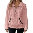 thumbnail image 1 of Women's Cable Knit Sweatshirts Casual Fleece Sweaters Quarter Zip Pullover Sweatshirt Cozy Long Sleeve Tops With Pockets (S, Pink), 1 of 6