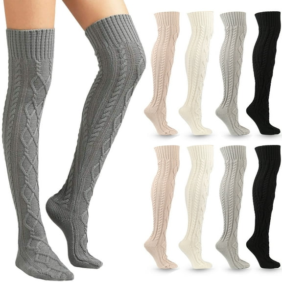 Women's Cable Knit Thigh High Boot Socks Extra Long Winter Stockings Leg Warmers