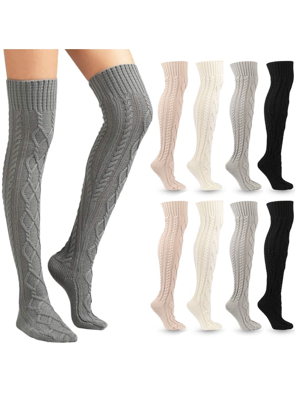 Women's Cable Knit Thigh High Boot Socks Extra Long Winter Stockings Leg Warmers