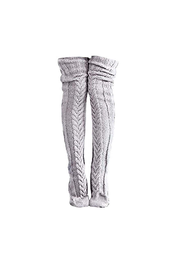 Women's Cable Knit Thigh High Socks, Extra Long Over The Knee Boot Socks for Winter, Soft Warm Stackable Knit Socks, Cozy Leg Warmers for Boots and Skirts, Stretchy Ribbed Top Stockings - Grey