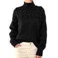 thumbnail image 1 of Women's Cable Knit Turtleneck Sweater Chunky Long Sleeve Winter Pullover (Black, S), 1 of 5