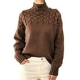 thumbnail image 1 of Women's Cable Knit Turtleneck Sweater Chunky Long Sleeve Winter Pullover (Light Brown, 3XL), 1 of 5