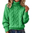 thumbnail image 1 of Women's Cable Knit Turtleneck Sweater, Long Sleeve Chunky Ribbed Pullover Pullover for Casual Daily Wear & Dating, Green, 2XL, 1 of 5