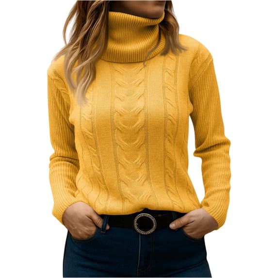 Women's Cable Knit Turtleneck Sweater, Womens Fall Sweaters, Long Sleeve Casual Pullover Top