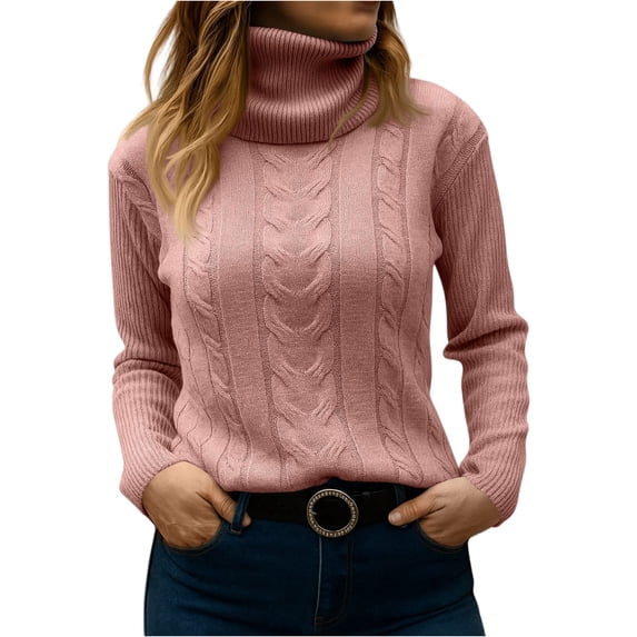 Women's Cable Knit Turtleneck Sweater, Womens Fall Sweaters, Long Sleeve Casual Pullover Top