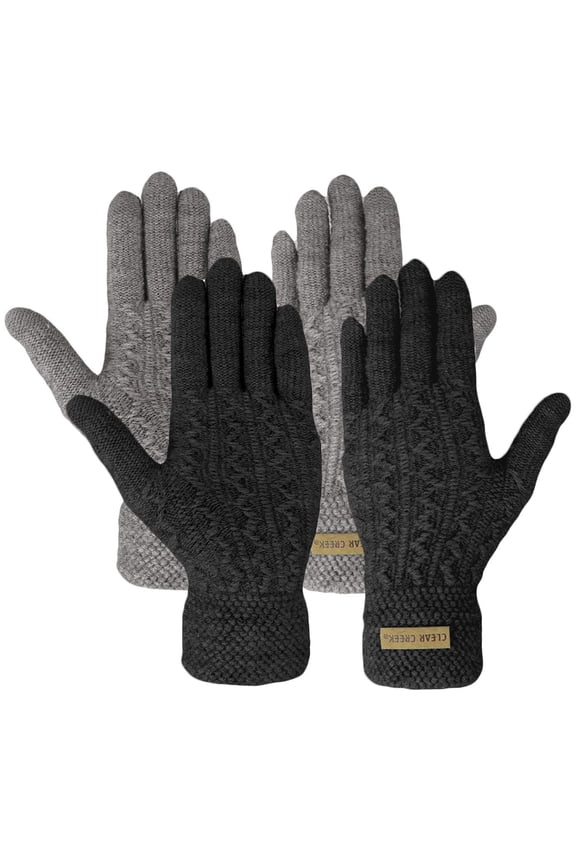 Women's Cable Knit Winter Warm Soft & Comfy Touchscreen Texting Gloves (Black)