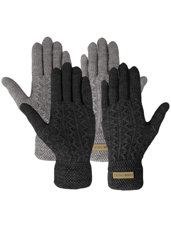 Women's Cable Knit Winter Warm Soft & Comfy Touchscreen Texting Gloves (Black)