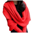 thumbnail image 1 of Women's Cable Knit Wrap Sweater, 3-in-1 Knitted Scarf with Sleeves, Open Front Cardigan Shawl, Boho Style Cropped Wrap, Loose Fit Knitted Poncho for Women - Red1, 1 of 4