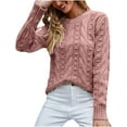 thumbnail image 1 of Women's Cable Knitted Sweater Pullover Dressy Casual Crewneck Jumper Tops Long Sleeve Slim Fit Tunic Tops Plain Knitwear, 1 of 15