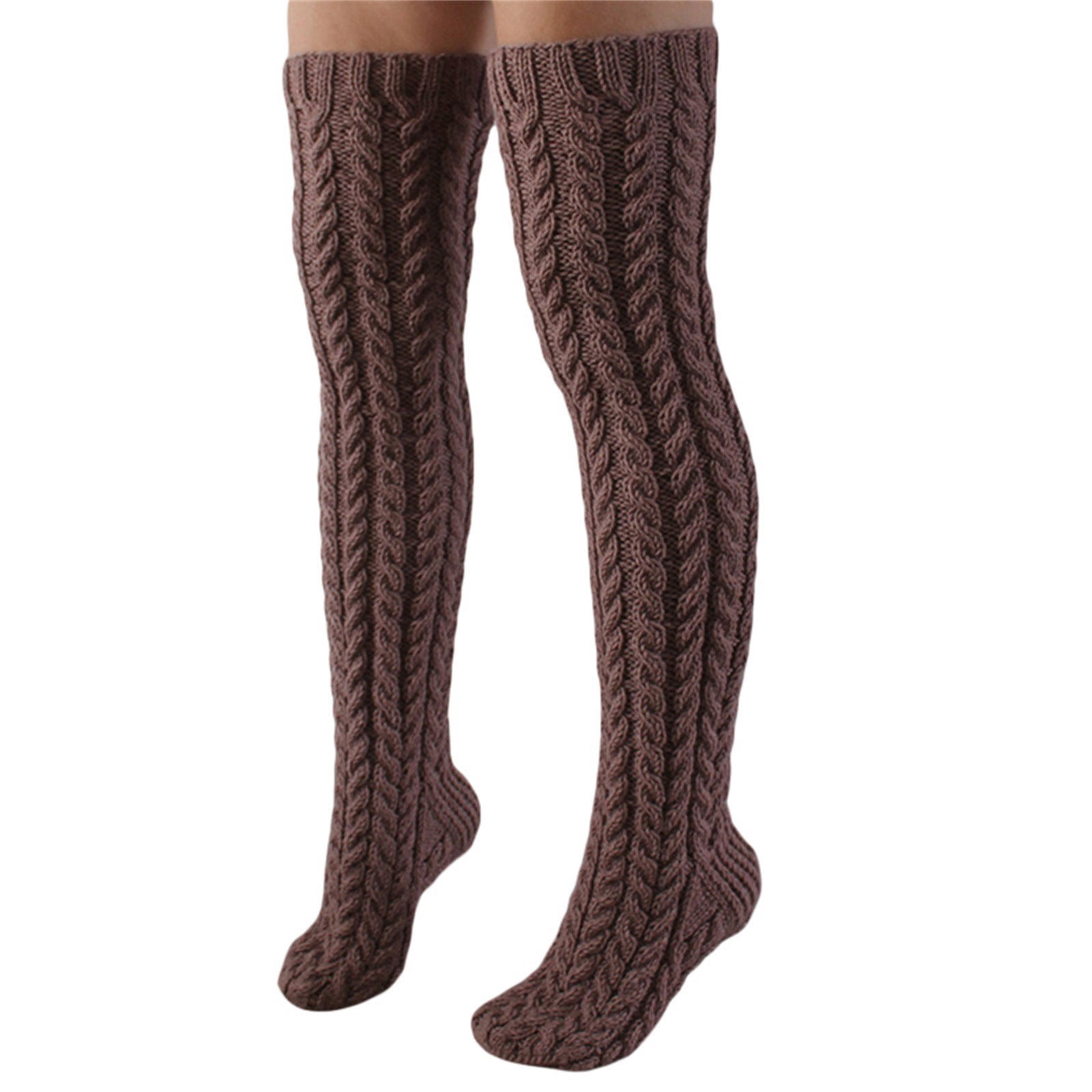Women's Cable Knitted Thigh High Boot Socks Extra Long Winter Stockings ...
