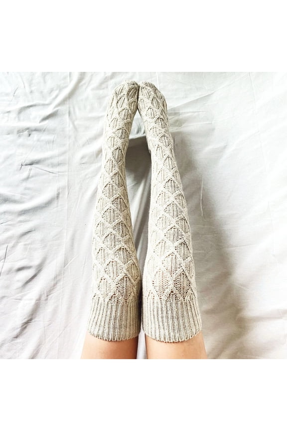 Women's Cable Knitted Thigh High Boot Socks Extra Long Winter Stockings Over Knee Leg Warmers