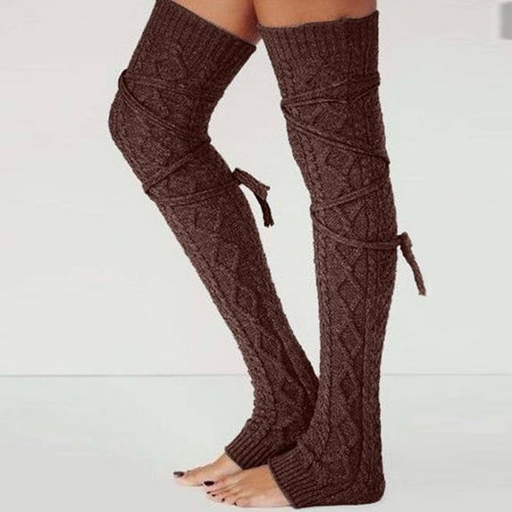 Women's Cable Knitted Thigh High Socks Extra Long Boot Socks Over Knee Leg Warmers Soft Winter Knit Stockings(Coffee)