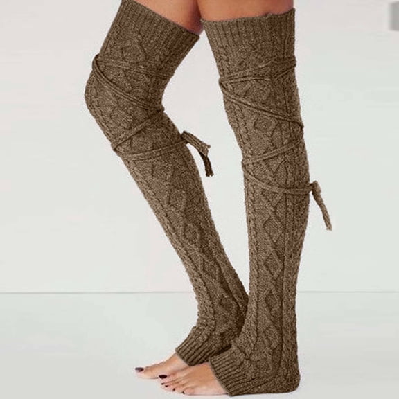 Women's Cable Knitted Thigh High Socks Extra Long Boot Socks Over Knee Leg Warmers Soft Winter Knit Stockings(Khaki)